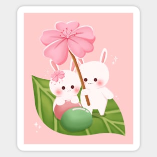 Cute Rabbit in Spring Peach Blossom Sakura Sticker